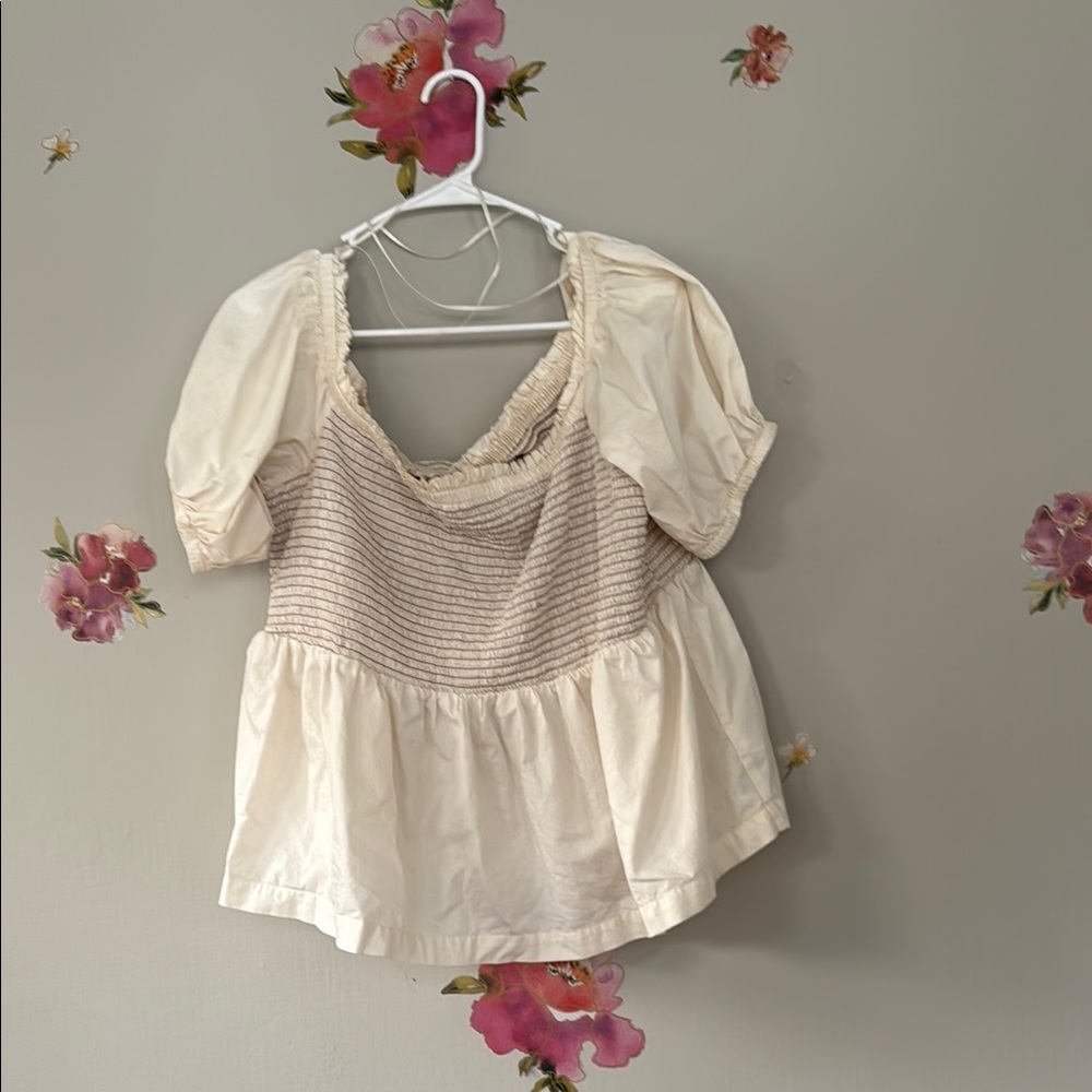 Old Navy Cream Smocked Puff Sleeve Blouse